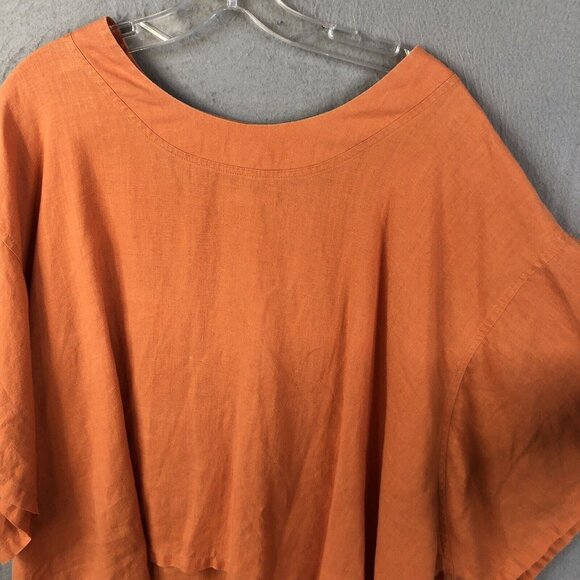 Pla Net Shirt Womens One Size Orange 100% Linen Crop Top Lagenlook  Coastal - Picture 6 of 16